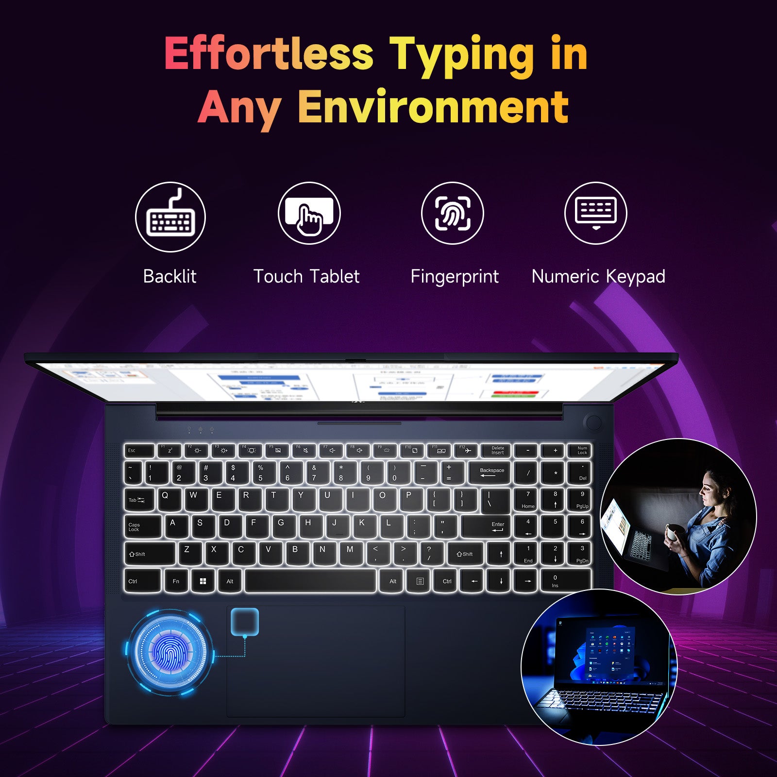 FHD Business Laptop, AMD Ryzen 5(Beat i3-1215U, 4 Cores Up to 3.7GHz), Backlit Keyboard, Fingerprint Login, Wi-Fi 5, Windows 11, Webcam, 65W Type-C-AMZ - Nimo