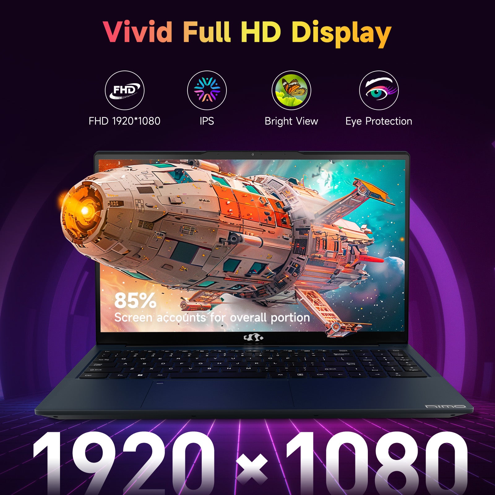 FHD Business Laptop, AMD Ryzen 5(Beat i3-1215U, 4 Cores Up to 3.7GHz), Backlit Keyboard, Fingerprint Login, Wi-Fi 5, Windows 11, Webcam, 65W Type-C-AMZ - Nimo