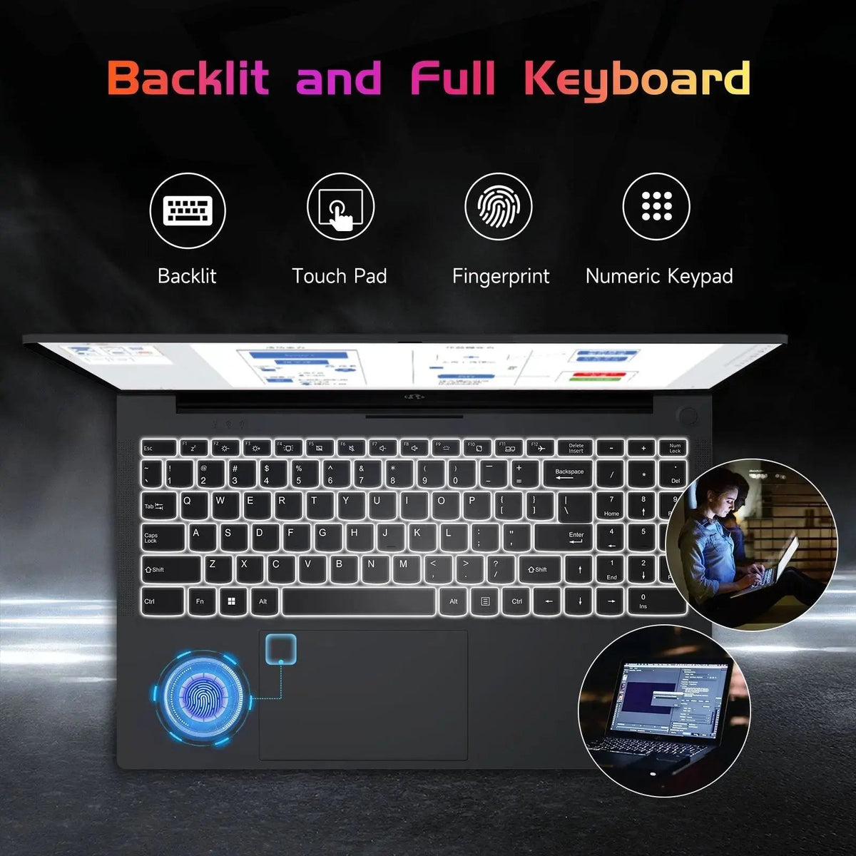 2025 Newest Laptop, 15.6-Inch FHD Display Laptop with Intel Quad Core-12th N100(Up to 3.4GHz), 16GB RAM 1TB ROM Business Laptop Computer, Fingerprint, Type C, Windows 11 Home, Blue - Nimo