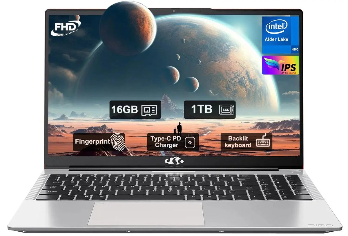 2025 Newest Laptop, 15.6-Inch FHD Display Laptop with Intel Quad Core-12th N100(Up to 3.4GHz), 16GB RAM 1TB ROM Business Laptop Computer, Fingerprint, Type C, Windows 11 Home, Blue - Nimo