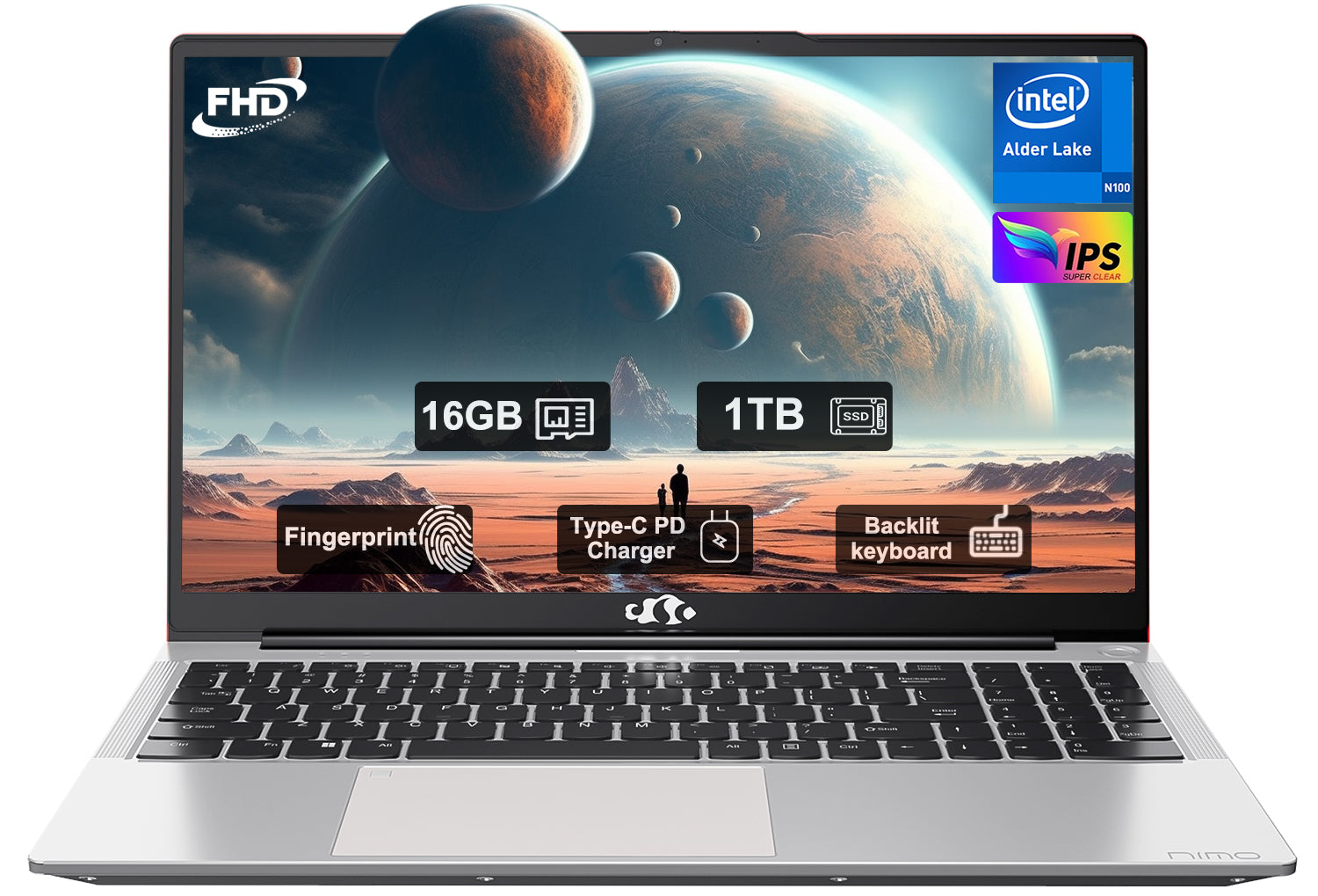 2025 Newest Laptop, 15.6-Inch FHD Display Laptop with Intel Quad Core-12th N100(Up to 3.4GHz), 16GB RAM 1TB ROM Business Laptop Computer, Fingerprint, Type C, Windows 11 Home, Blue - Nimo