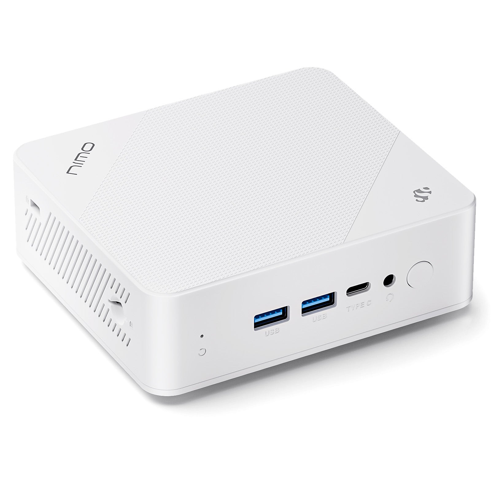 Nimo white Minipc DNB20 in Macaron design with Intel N100 processor, compact and stylish mini PC ideal for home, office, and light computing tasks.
