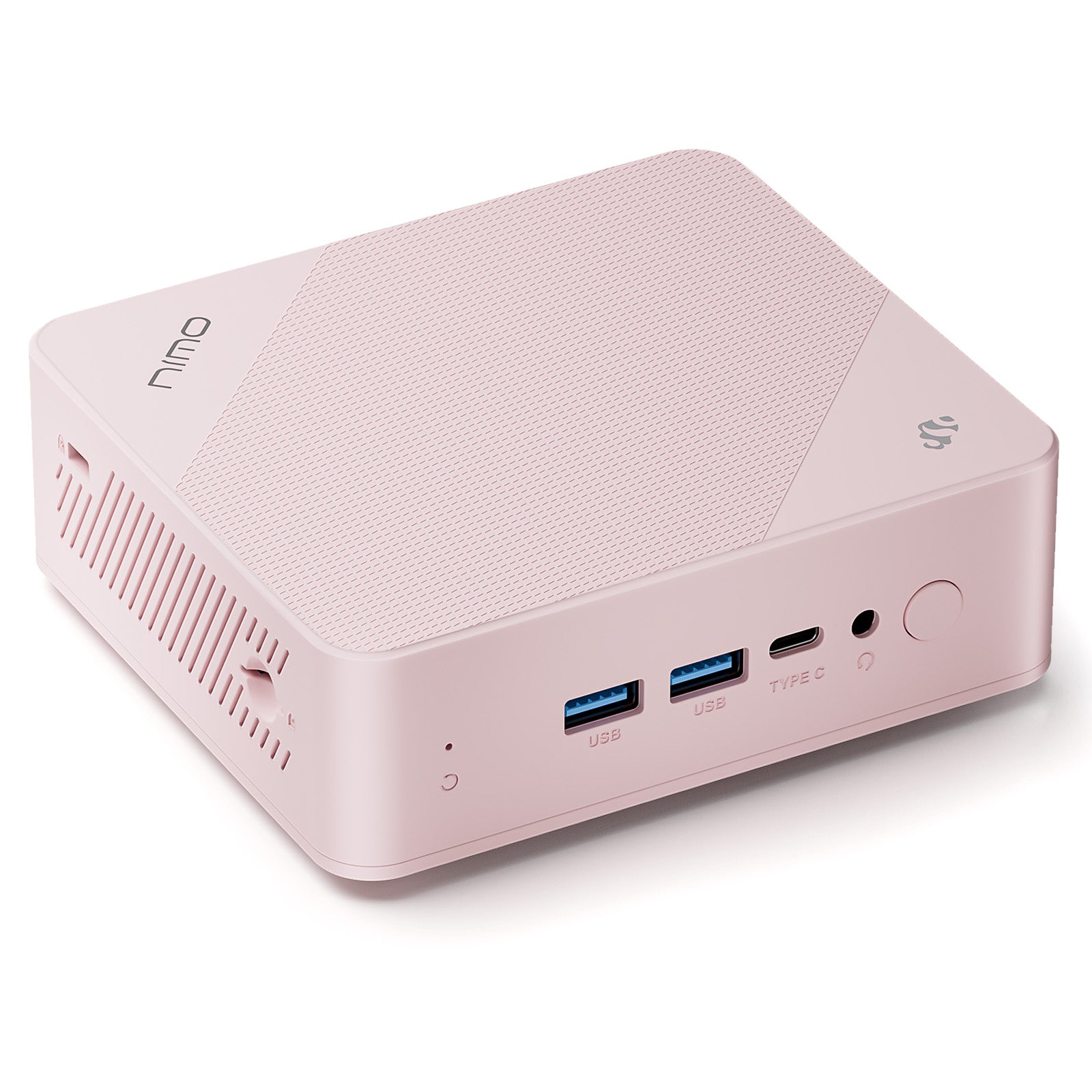 Nimo Pink Minipc DNB20 in Macaron design with Intel N100 processor, compact and stylish mini PC ideal for home, office, and light computing tasks.