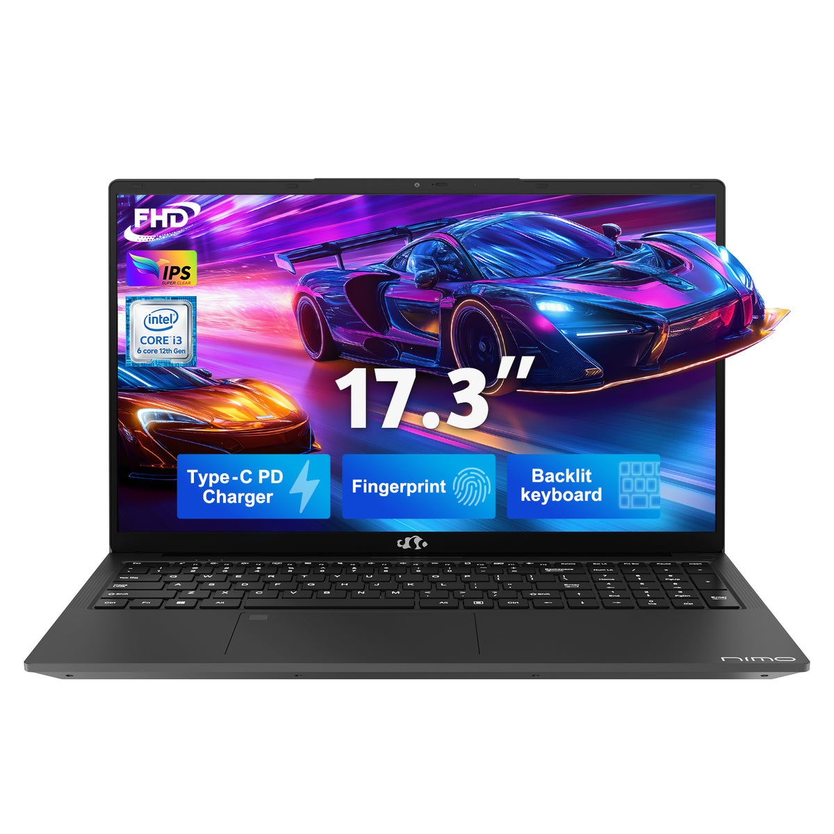 NIMO N171 17.3” gray refurbished laptop with FHD display, Intel i3-1215U processor, and upgradeable RAM & SSD – perfect for work, study, and entertainment.