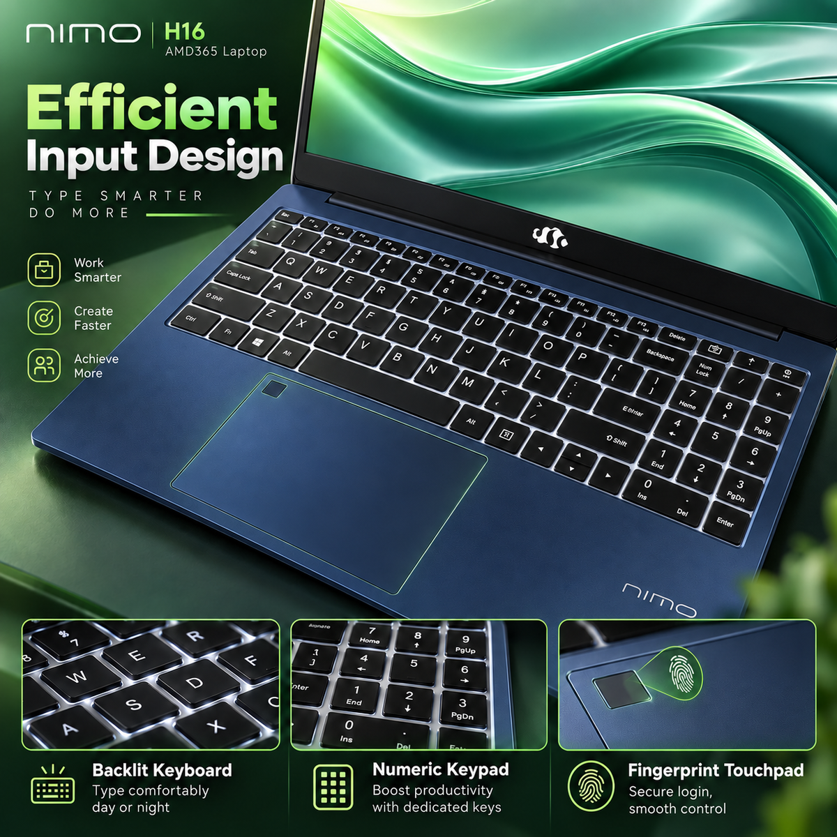 NIMO H16 AI 365 laptop — Blue