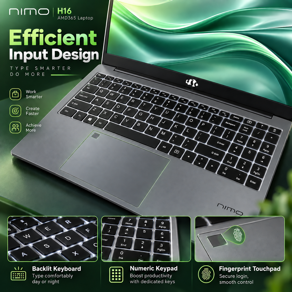 NIMO H16 AI 365 laptop — Gray
