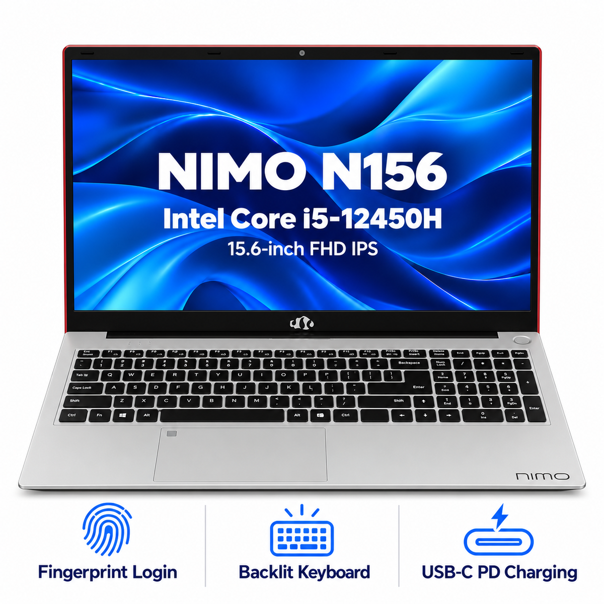 15.6 N156 i5-12450H Laptop — front view, processor and key features