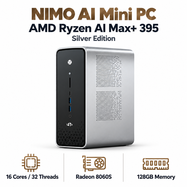 Nimo's Office & Gaming AI PC - AMD Ryzen™ AI Max+ 395 — product front view and key specifications