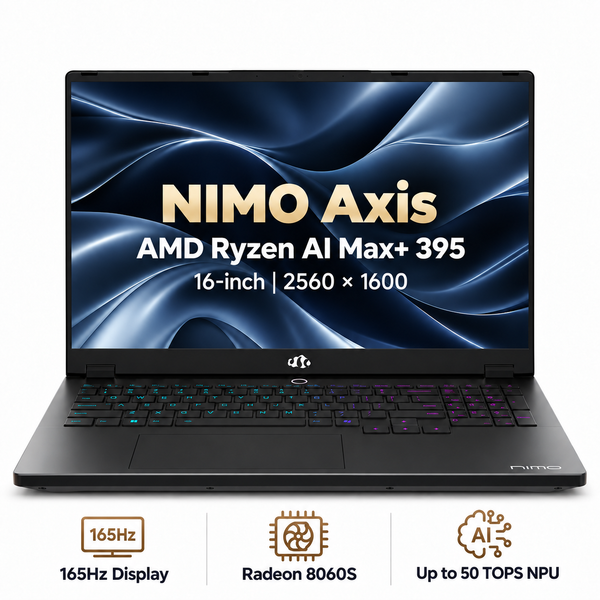 Axis AMD Ryzen AI Max+ 395 Laptop — product front view and key specifications