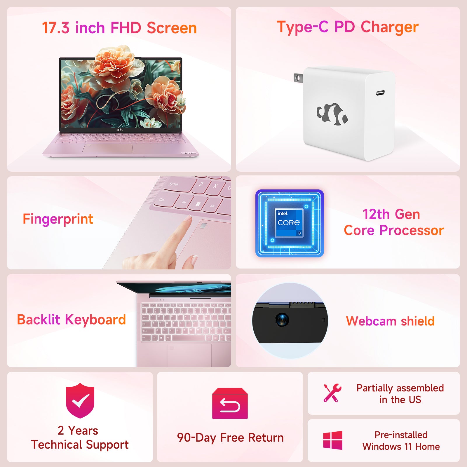 Nimo 17.3 FHD N171 I3-1215U Laptop for Student and Business-64GB-Rose Gold-2TB - Nimo