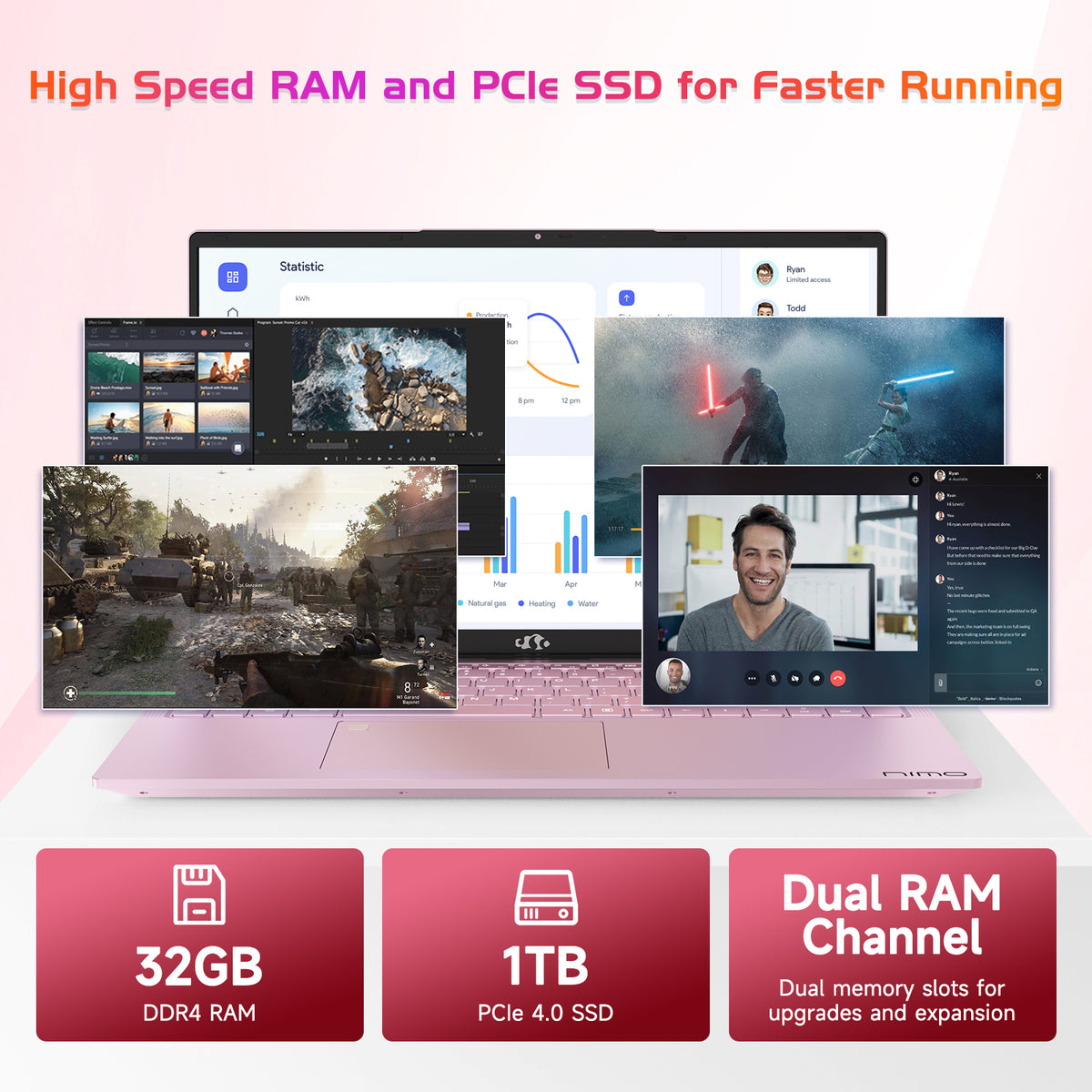 Nimo 17.3 FHD N171 I3-1215U Laptop for Student and Business-64GB-Rose Gold-2TB - Nimo