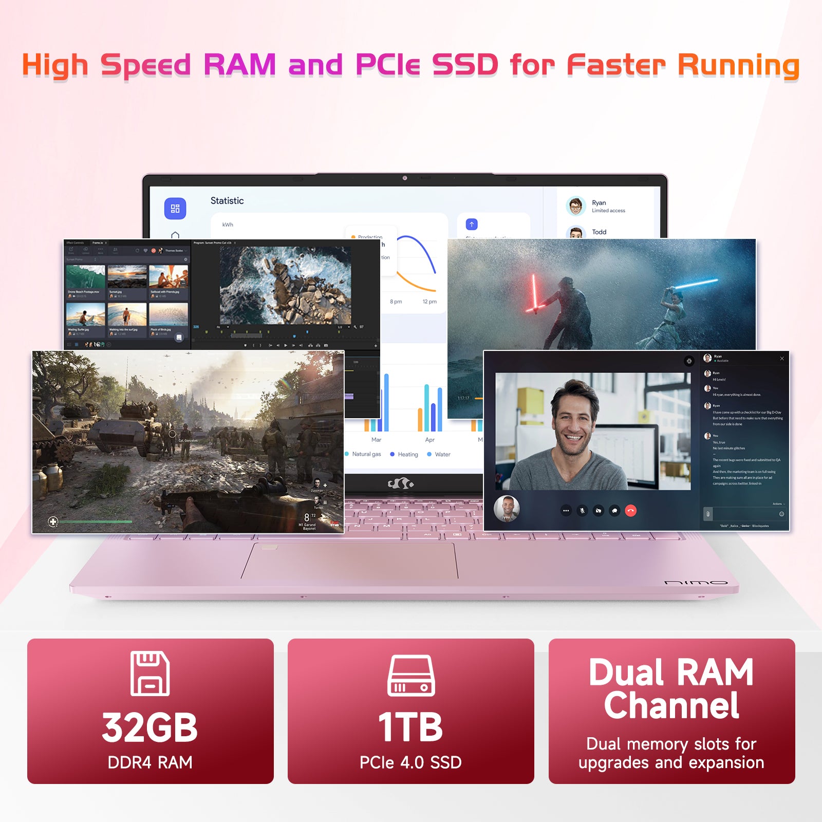Nimo 17.3 FHD N171 I3-1215U Laptop for Student and Business-64GB-Rose Gold-2TB - Nimo