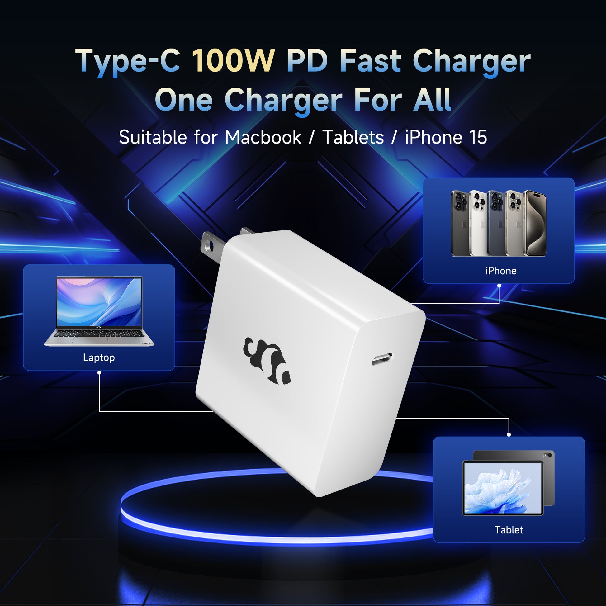 NIMO USB-C PD laptop charger, available in 100W, designed for fast and efficient charging with universal compatibility.
