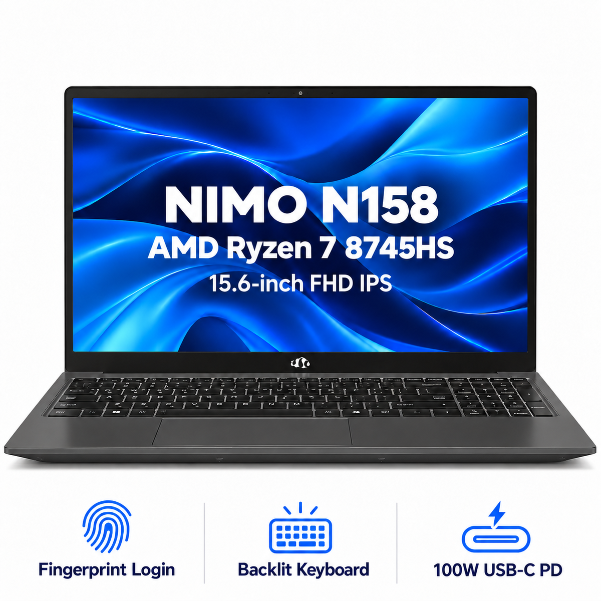 15.6 N158 Ryzen 7 8745HS Laptop — Black