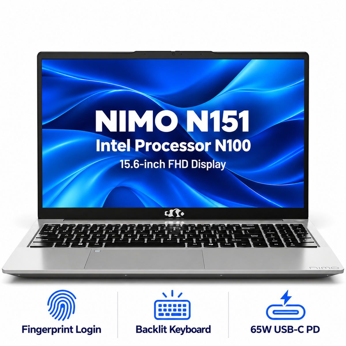 15.6" N151 Intel N100 Laptop — product front view and key specifications
