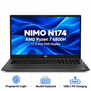 Nimo 17.3 N174 Ryzen 7 6800H Laptop — product front view and key specifications