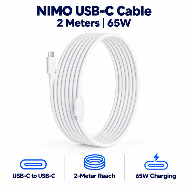 Nimo 2 Meters 65W USB-C Charger Cable — product front view and key specifications