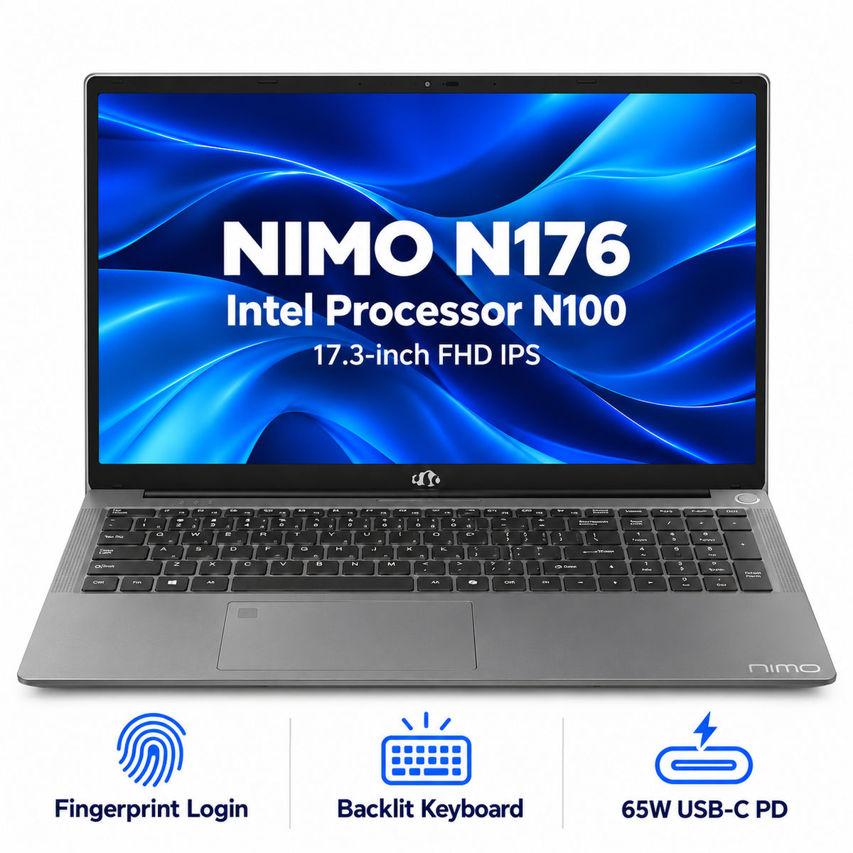 17.3 N176 Intel N100 Laptop — product front view and key specifications