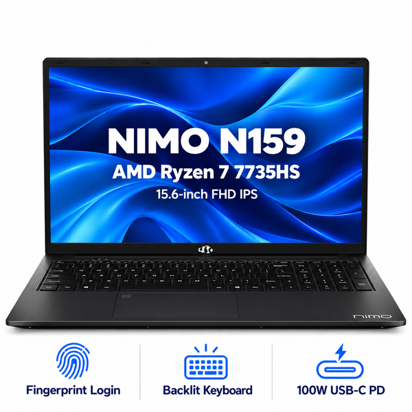 15.6 N159 Ryzen 7 7735HS Laptop — product front view and key specifications