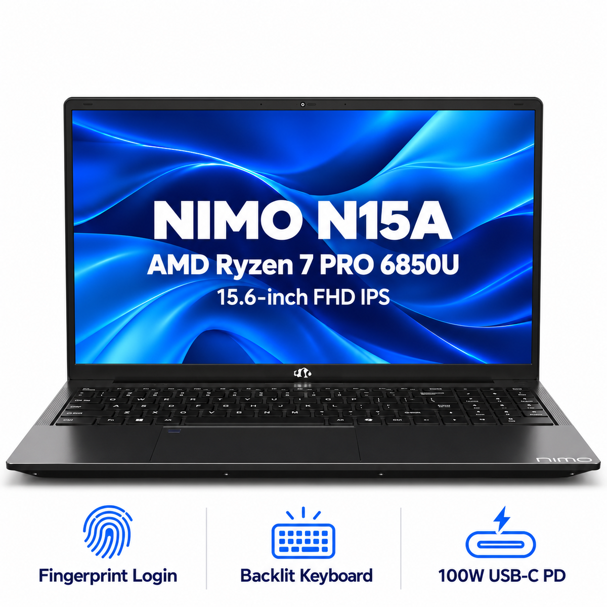 15.6 N15A Ryzen 7 6850U Laptop — product front view and key specifications