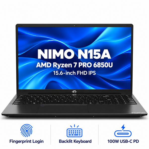 15.6 N15A Ryzen 7 6850U Laptop — product front view and key specifications