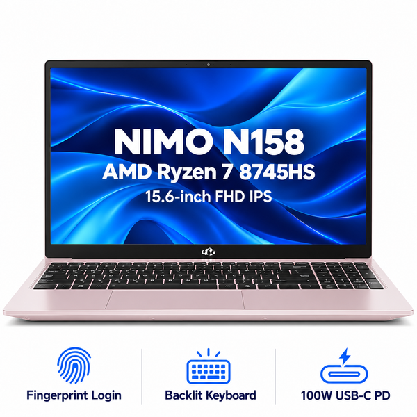 15.6 N158 Ryzen 7 8745HS Laptop — product front view and key specifications