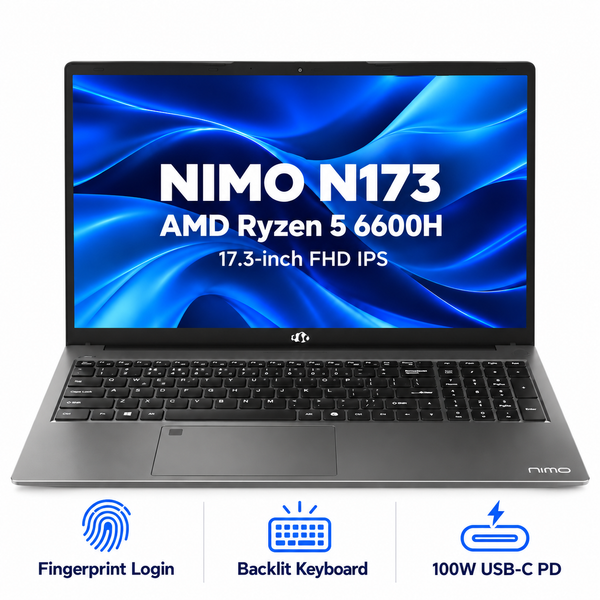 17.3 N173 Ryzen 5 6600H Laptop — product front view and key specifications