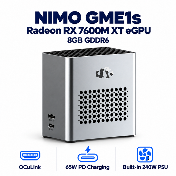 GME1s Radeon RX 7600M XT eGPU — product front view and key specifications