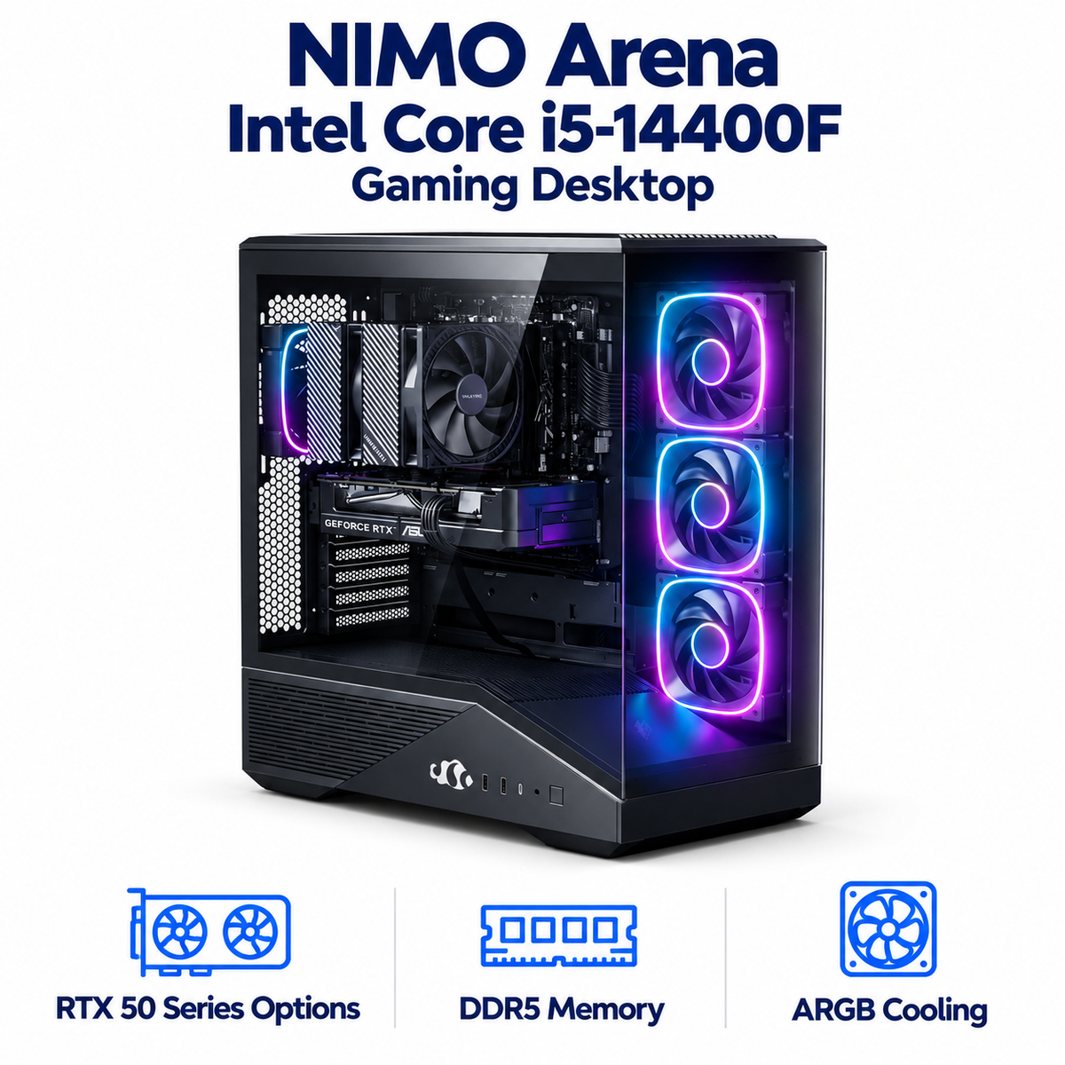 Arena i5-14400F Gaming Desktop — product front view and key specifications