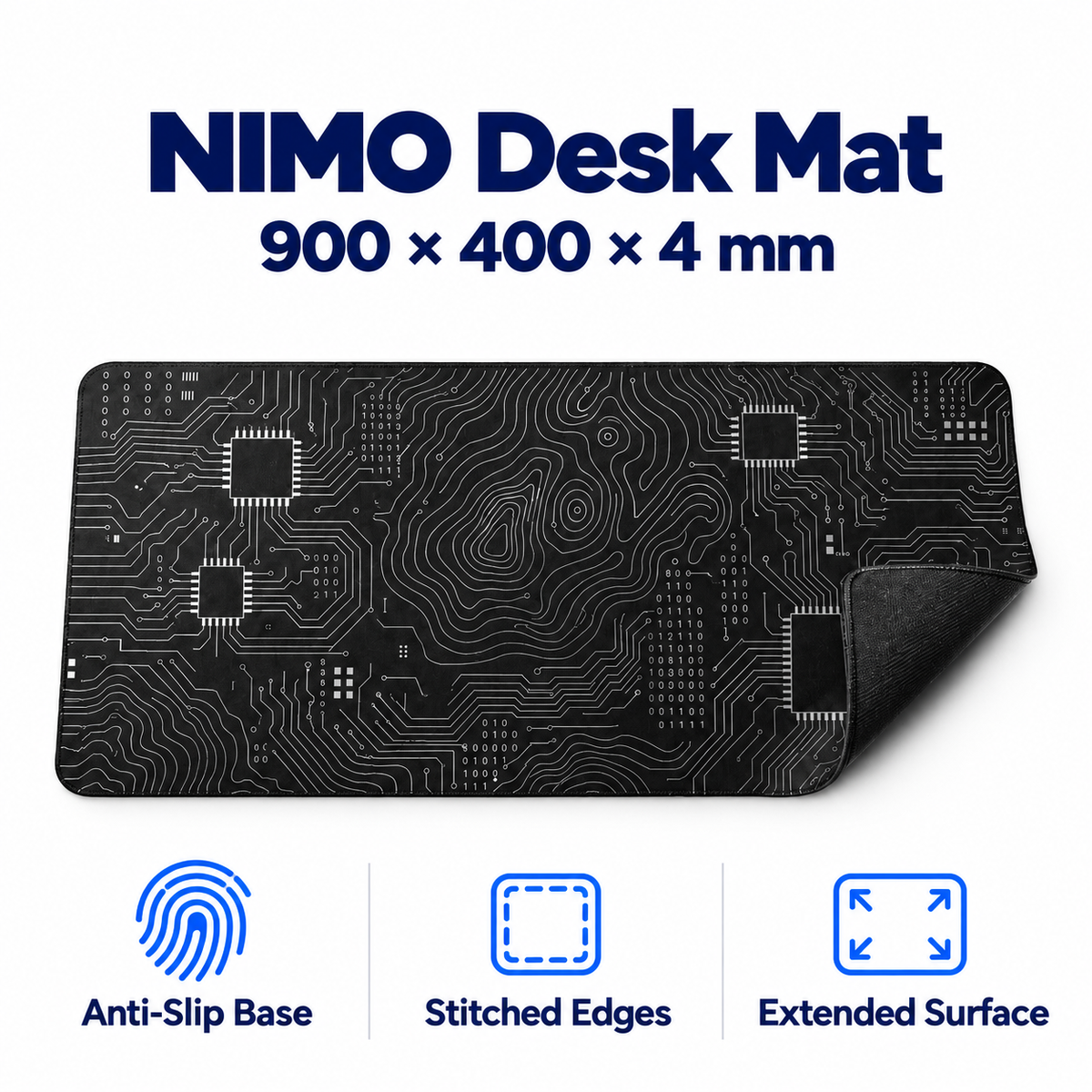 Nimo Desk Mat — product front view and key specifications